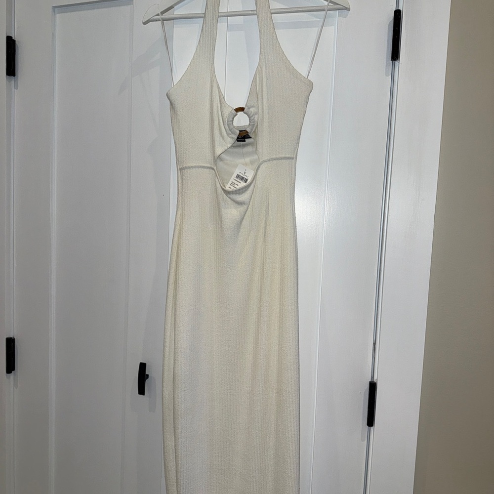 Windsor- White  Midi Halter Dress